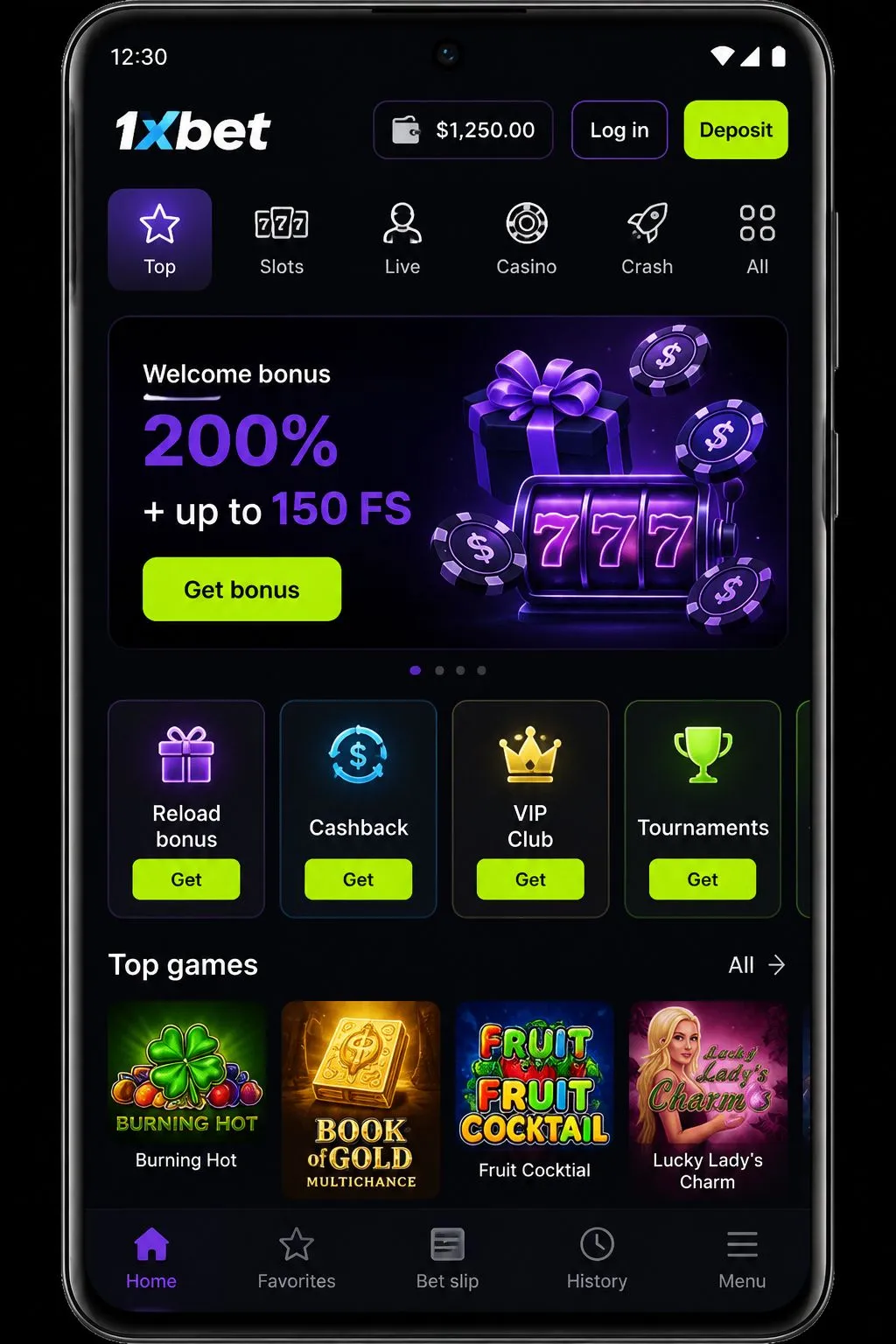 1xBet app download games and features inside the app