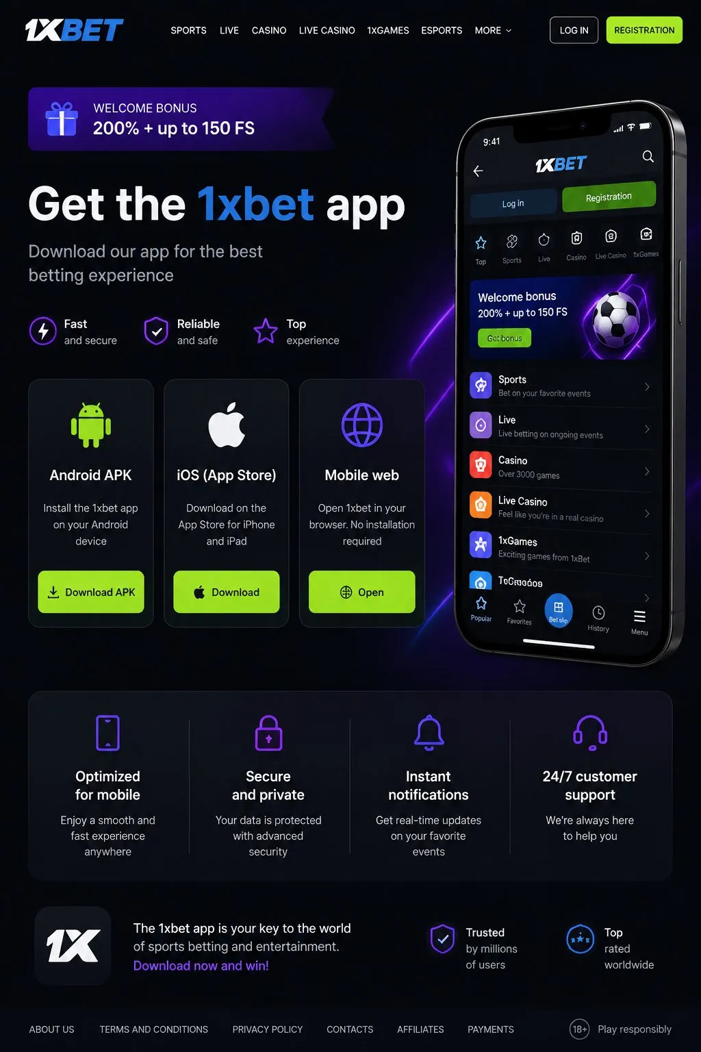 1xBet app overview Android iOS and mobile web access