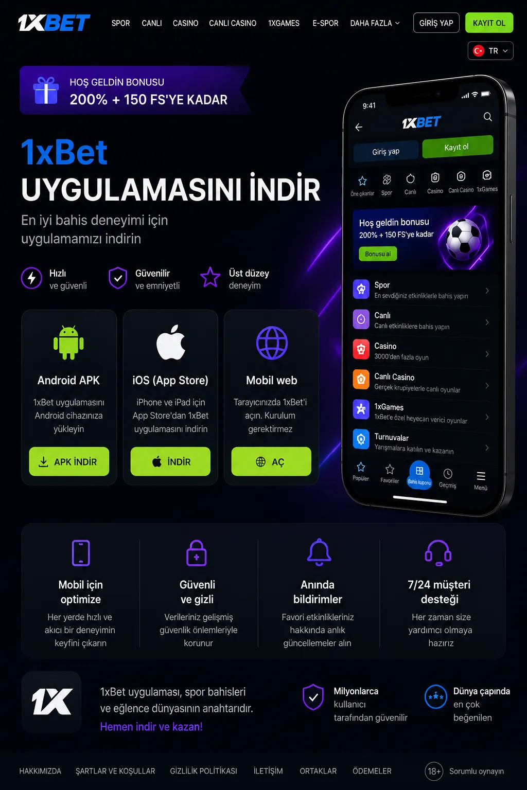 1xBet app Android iOS ve mobil tarayıcı erişimi Türkiye