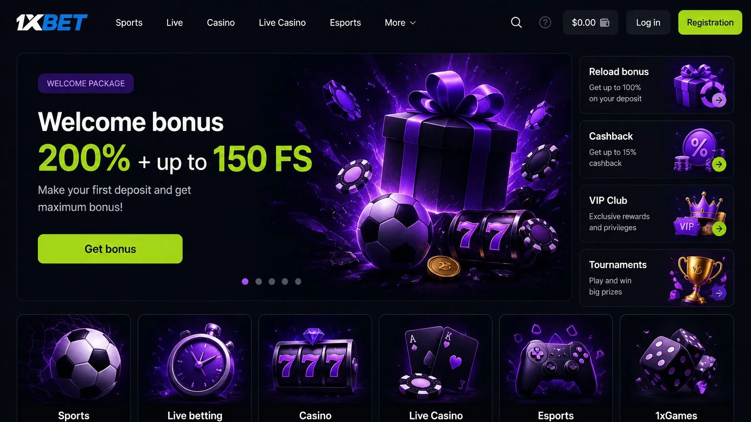 1xBet sports casino and esports under one login