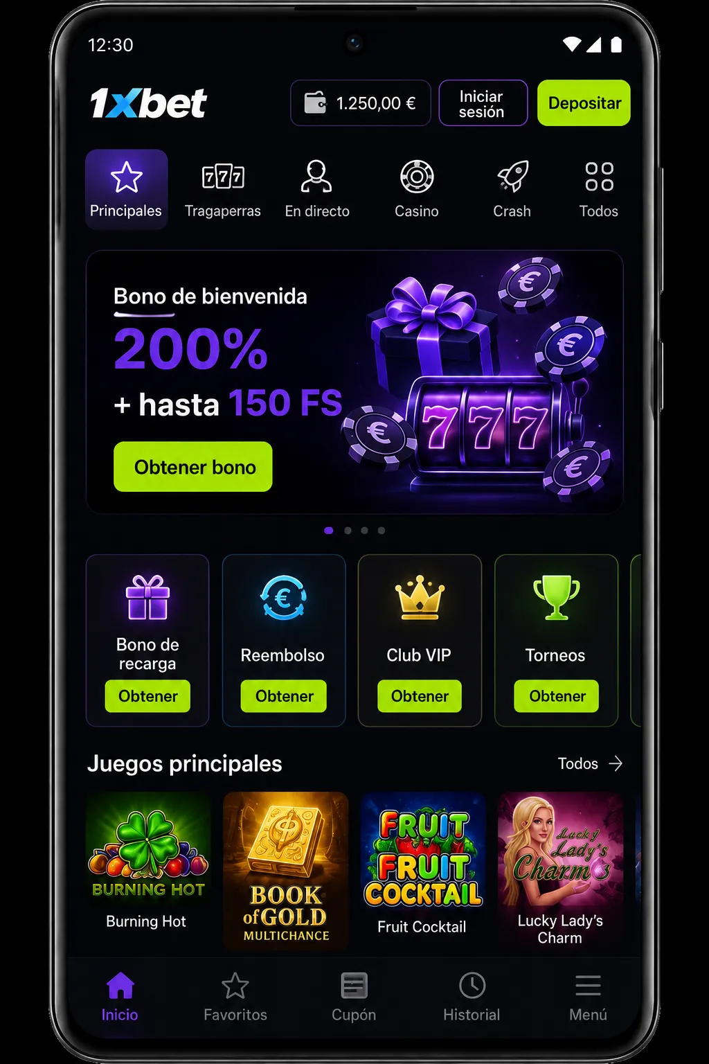 1xBet app juegos y funciones dentro de la aplicación España