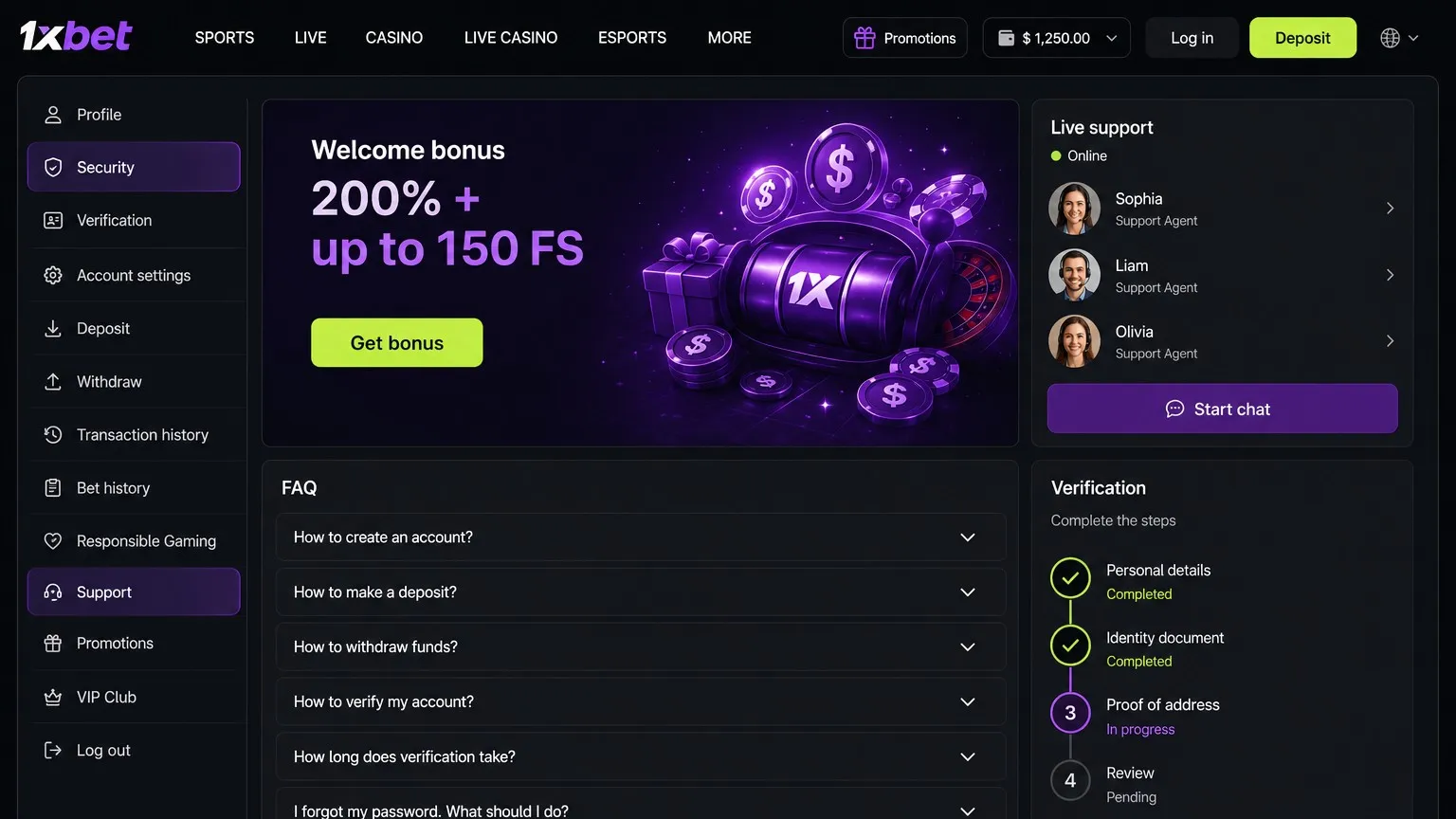 1xBet login account security five protection layers 2FA