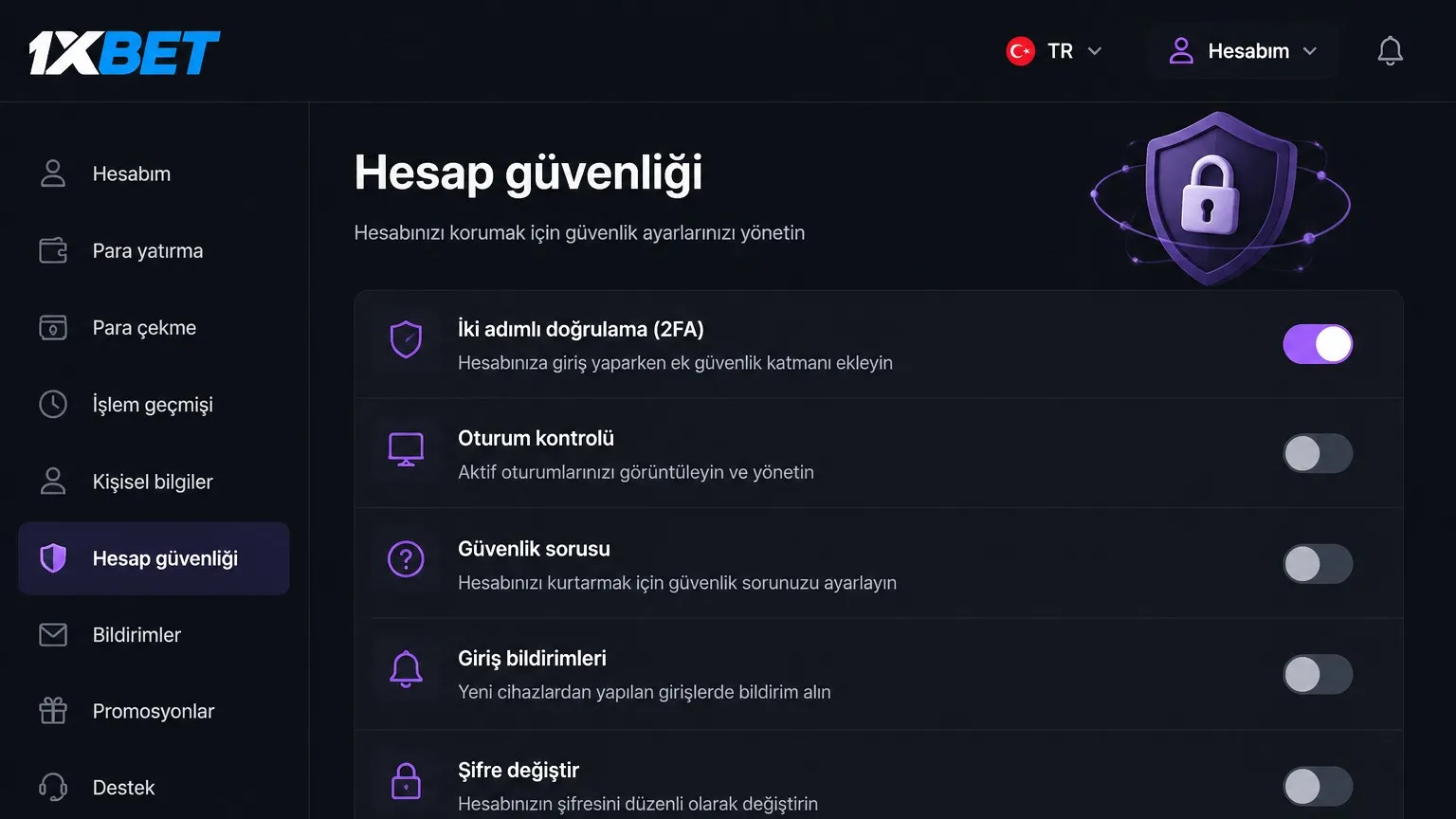 Hesap güvenliği katmanları ve 1xbet hesap koruması