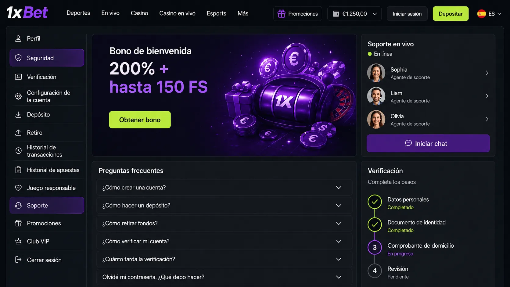 1xBet login seguridad de la cuenta cinco capas 2FA