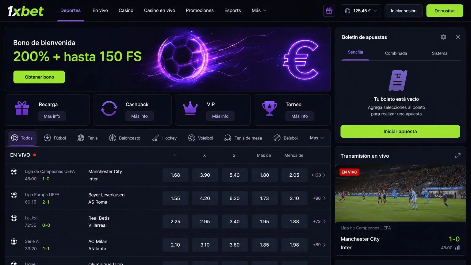 Mercados deportivos y ciberdeportes en 1xbet apuestas